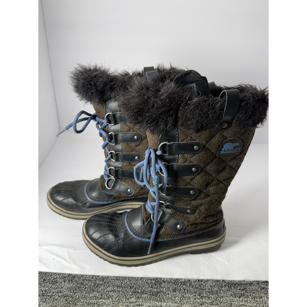Sorel Tofino Herringbone Waterproof Snow Boots Brown Black NL2034-248 Womens 8